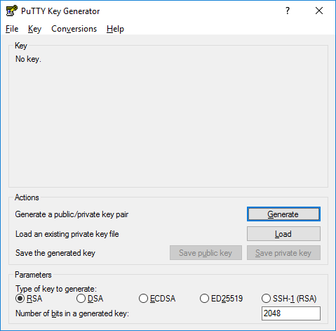 PuTTY Key Generator start