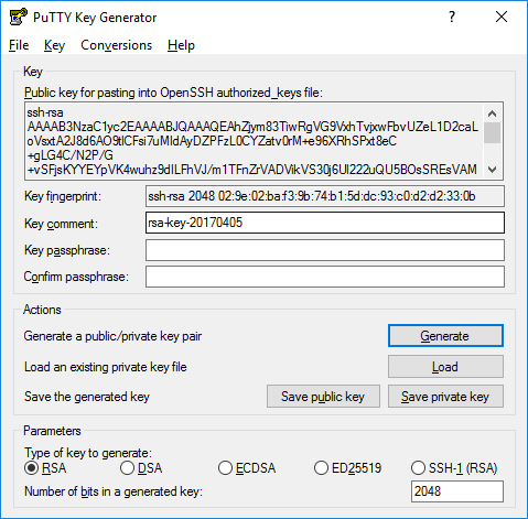 PuTTY generate key save